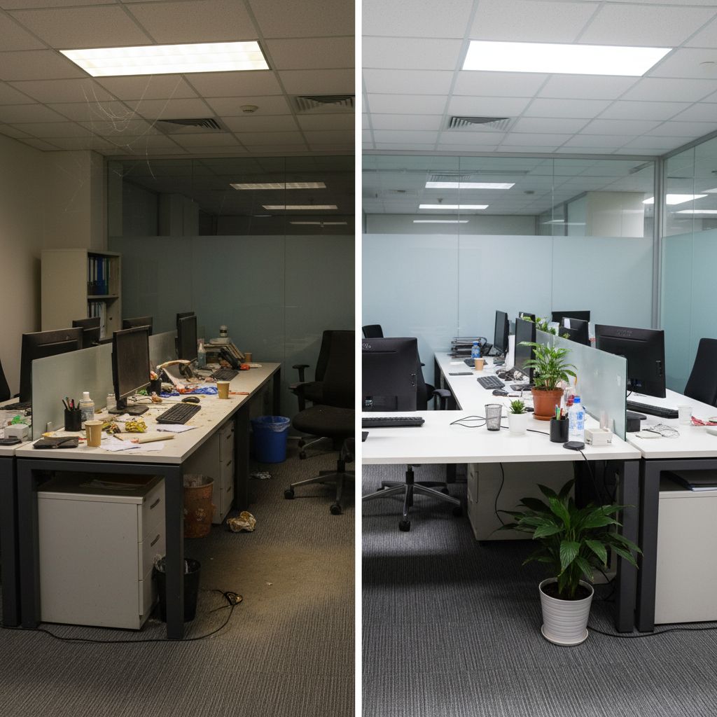 Before and after comparison of office cleaning