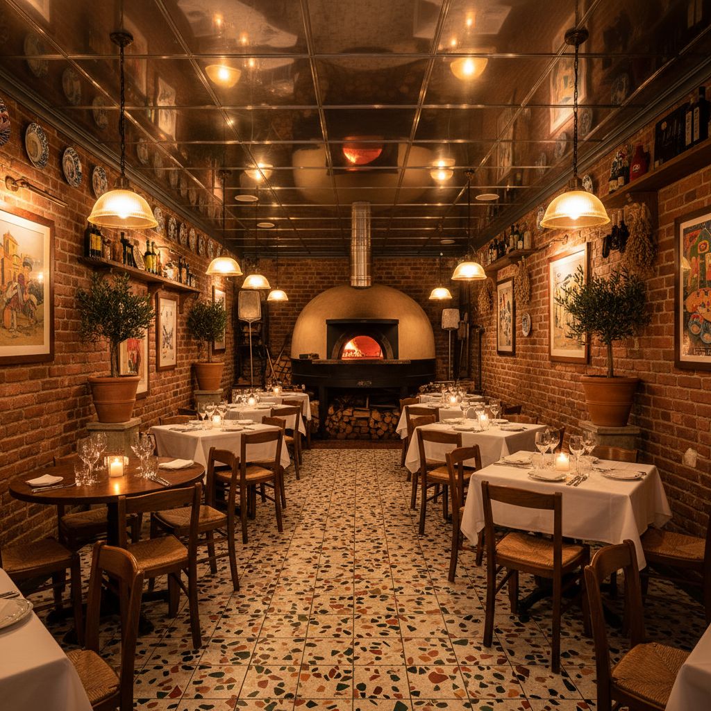 Inside Top Joe's Pizzeria - warm Italian atmosphere with rustic decor